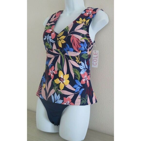 Cole of California 21CC201 Women's Sz M Multicolor Floral/Navy 2 Piece Swimsuit - Picture 3 of 6